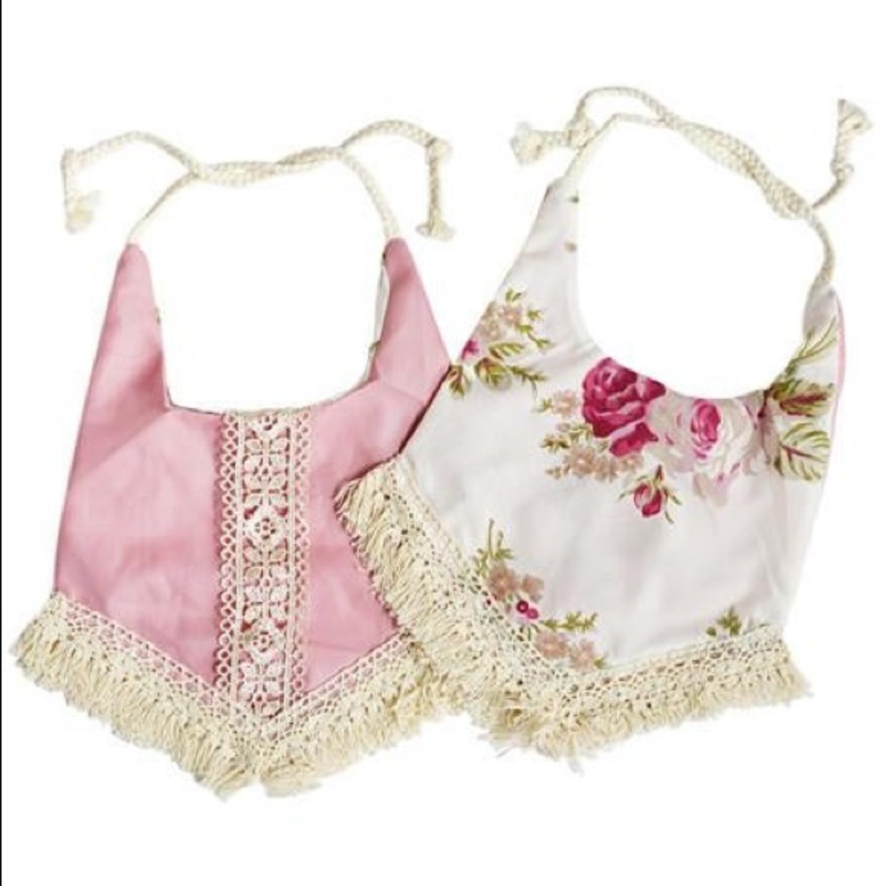 Shabby Chic Reversible Bib - Floral & Pink